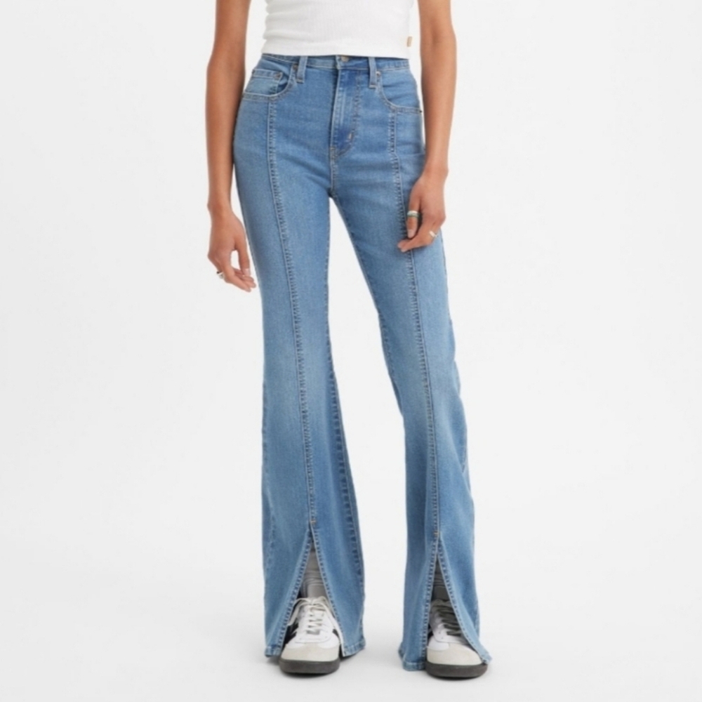 Levi's Light Blue High-Rise Flare Jeans with Front Slit